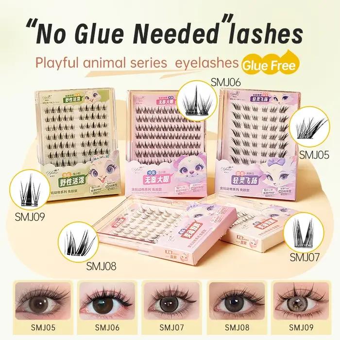 Yélix Faux-cils auto-adhésifs en grappe, Extension de cils pour les yeux de chat, sans colle, ré