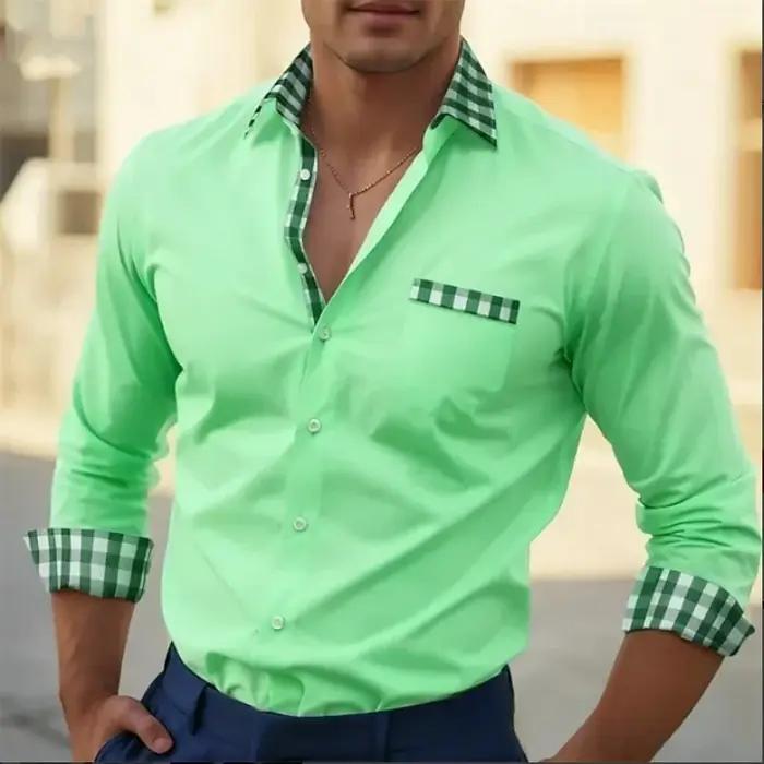 Chemise à manches longues pour homme, tendance, nouvelle, imprimée en 3D avec un motif à carreaux, a