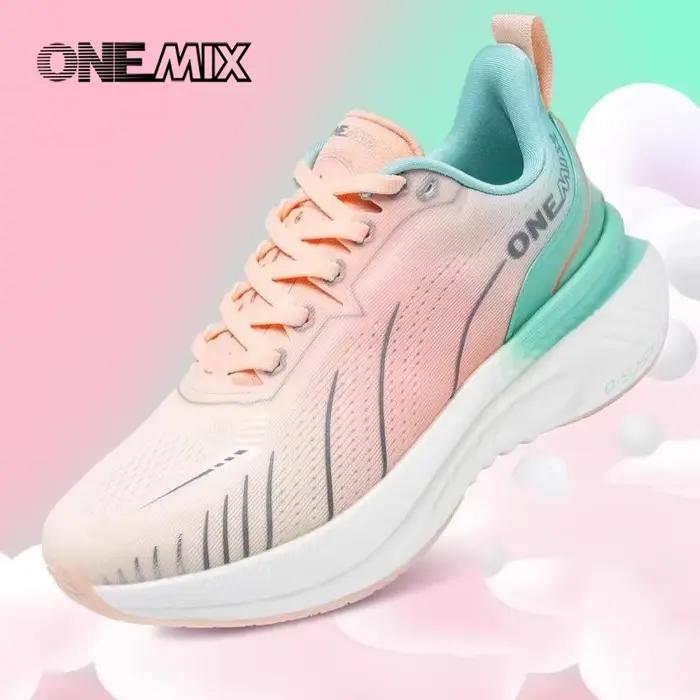 Chaussures de course femme ONEMIX respirantes 2024 - Baskets sport amortissantes noires et roses