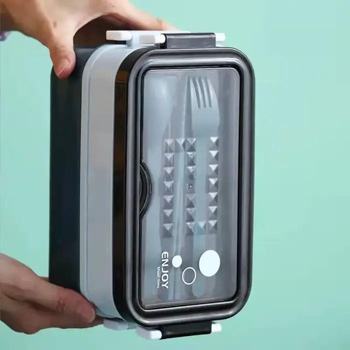 Boîte à déjeuner Double couche de 1400ml, compartiment Portable, boîte à nourriture, micro-ondes, av