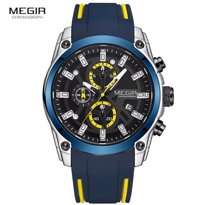 MEGIR hommes montres de Sport militaire hommes étanche mode bleu bracelet en Silicone montre-bracele