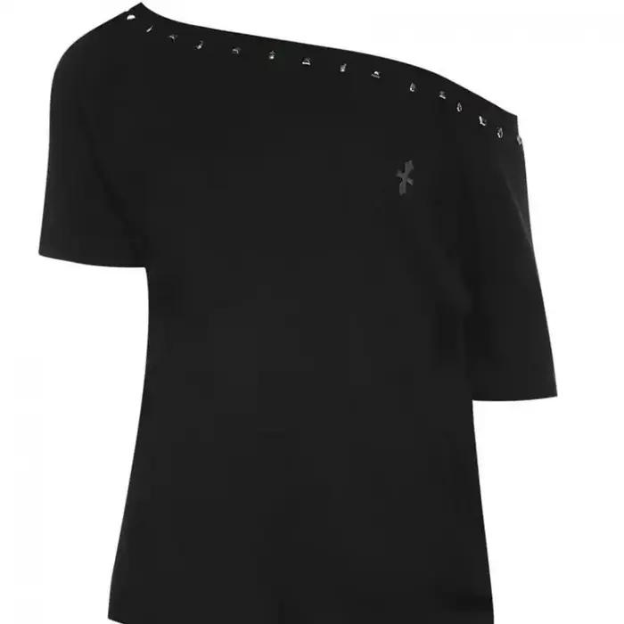 Seeslim noir épaules dénudées croix femmes T-shirt à manches courtes 2000s vêtements Y2k été hauts t