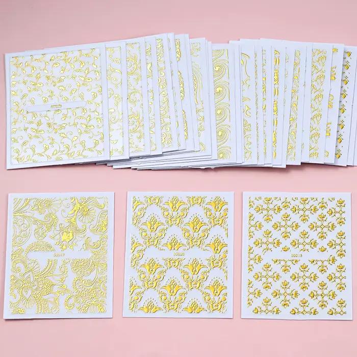 30 feuilles or fleurs métalliques vigne Nail Art décalcomanies 3D dentelle fleur autocollant pour on