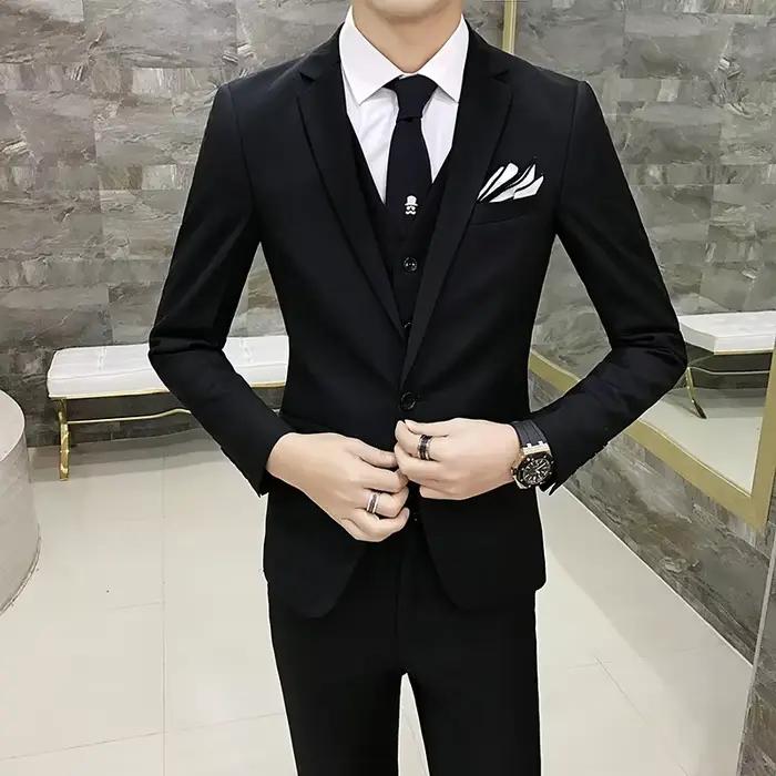 Homme élégant imbibé (Blazer + Gla+ Pantalon) Mode masculine Version coréenne d'affaires Coupe couve