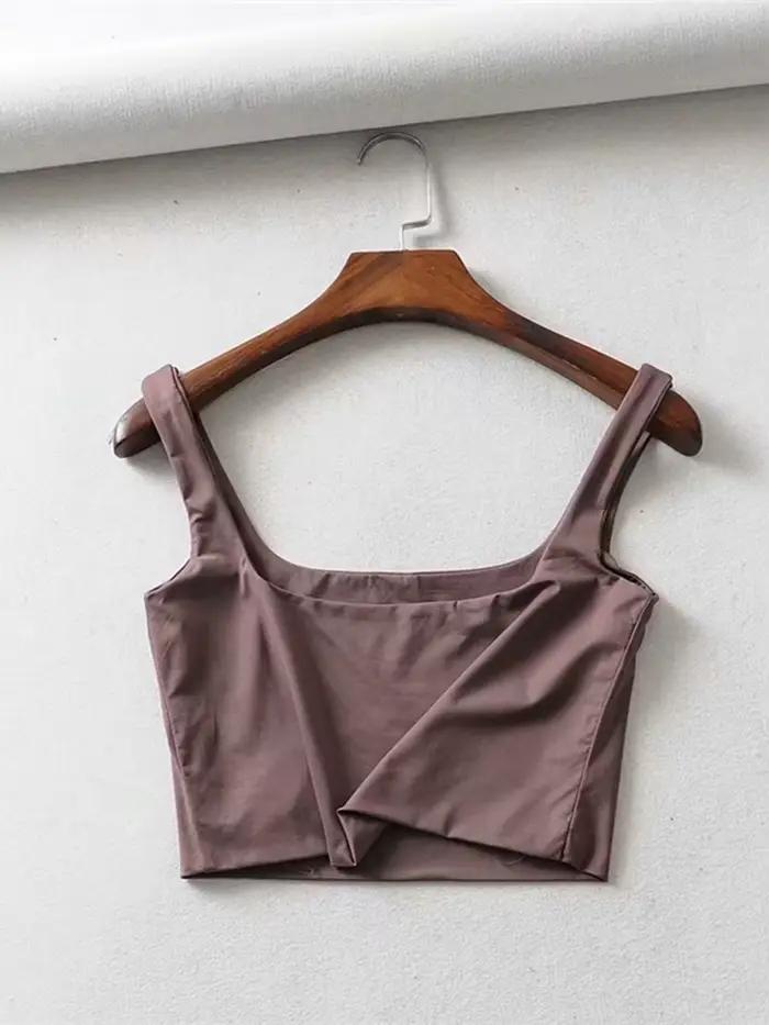 Offre spéciale été femmes Sexy hauts sans manche mode court col carré débardeurs 4 couleurs