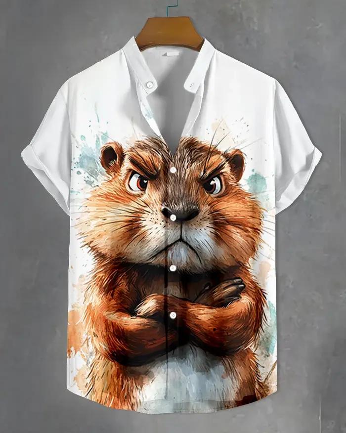 Chemises à manches courtes pour hommes, motif Animal drôle, chemises à revers boutonnées pour l'été,