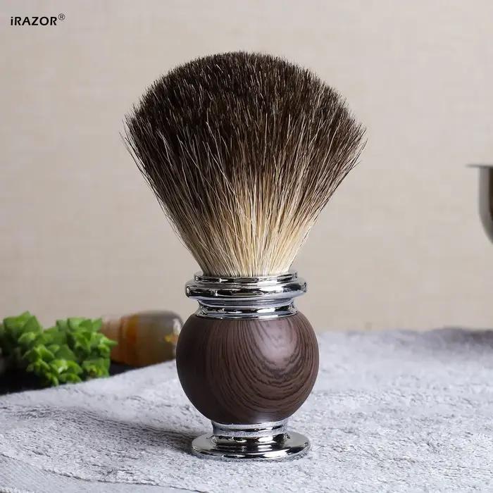 Brosse de rasage en poils de blaireau pur pour hommes, avec manche en Grain de palissandre, rasoir d