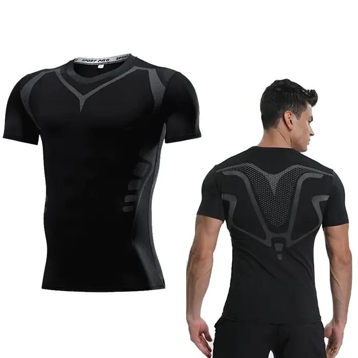 T-shirt compression homme manches courtes - Haut sport respirant pour musculation et course d'été