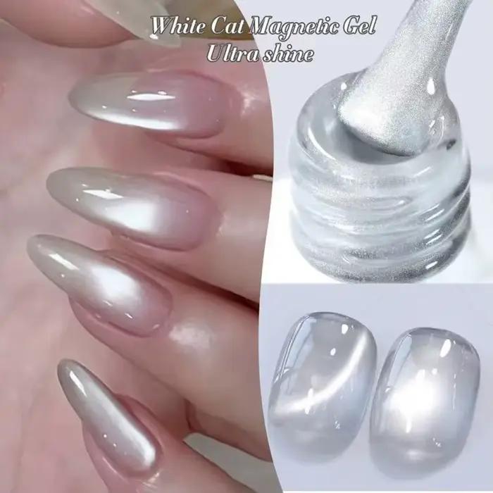 1-9 pièces TC Flow Light Vernis à ongles gel effet œil de chat blanc ultra brillant, gel UV à retire