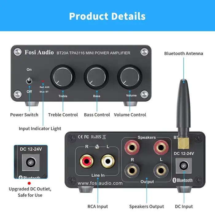 Fosi Audio BT20A Bluetooth TPA3116D2 amplificateur de puissance sonore 100W Mini HiFi stéréo classe