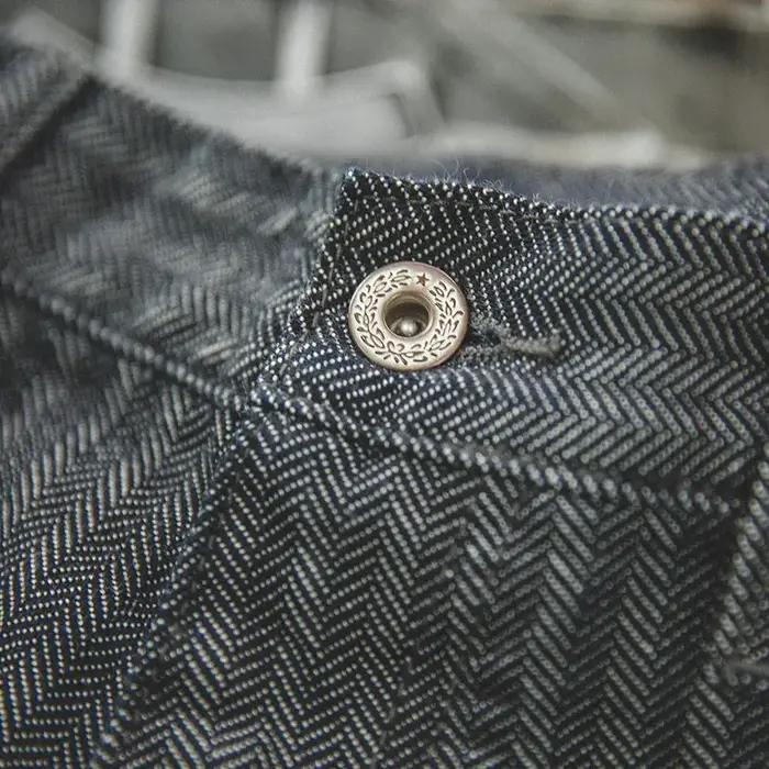 Maden Retro 12,8 oz jean rayé gris coupe droite zippé avec poches pantalon polyvalent à chevrons pou