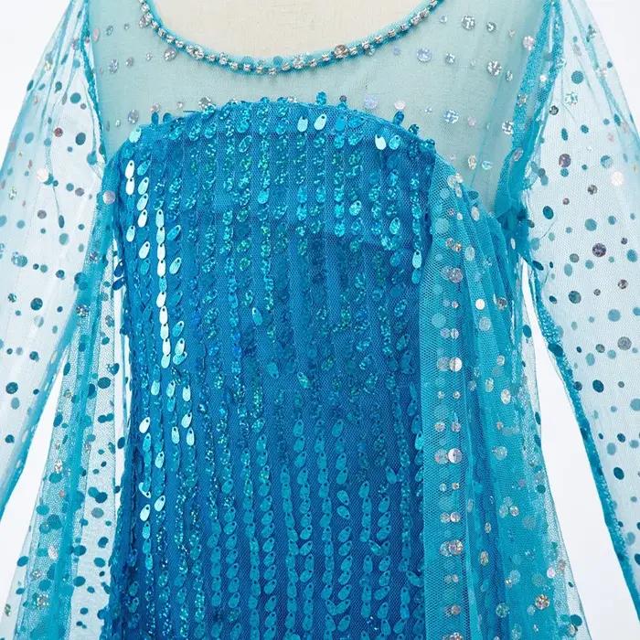 Robe de Cosplay Elsa à paillettes bleues pour enfants, Costume de princesse bleu élégant pour filles