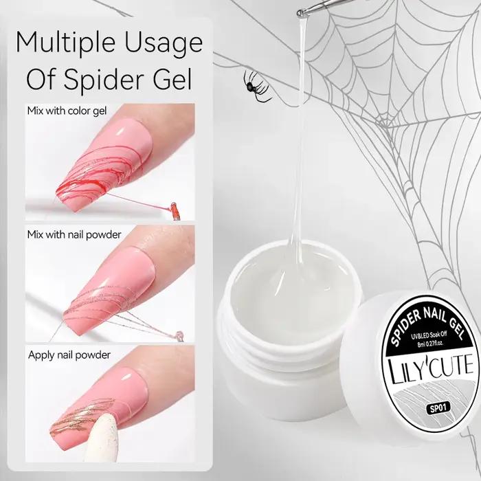 LILYCUTE 8ml blanc noir argent araignée Gel pour ongles naturel foncé Flashy dessin peinture UV Gel
