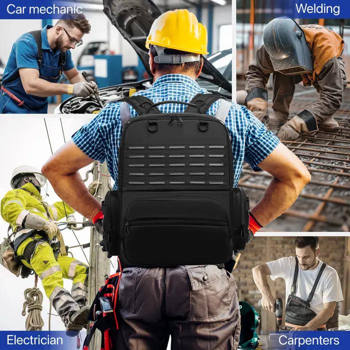 Sac à dos à outils robuste pour hommes, rangement d'outils avec 3 pochettes à outils, organisateur d
