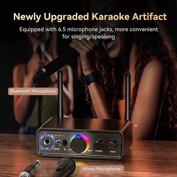 Adaptateur audio RVB Bluetooth 5.3 DAC/USB/RCA/AUX/Optique/Coaxial/6,5 mm Microphone Karaoké Hifi DS