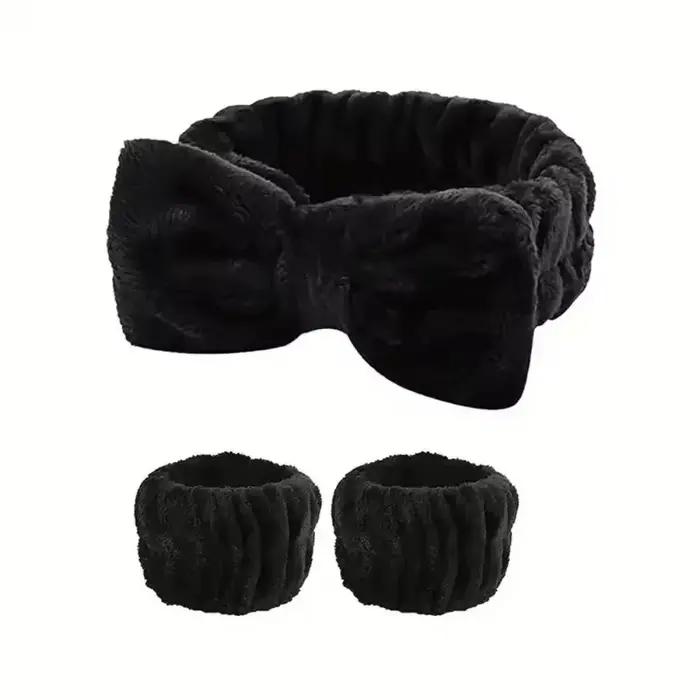 3 pièces Spa bandeau bracelet pour laver le visage microfibre maquillage serviette bandes de cheveux