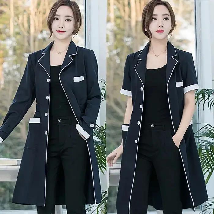 Vêtements de travail pour salon de beauté spa tatoueurs blouse de laboratoire d été violette à manches longues uniforme de gommage professionnel confortable et élégant