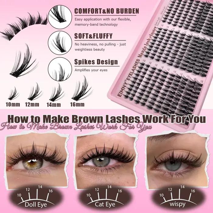 EIMNY 300 PCS Extensions de cils style Little Devil 10-16mm, avec colle, pinces, cotons-tiges, cils