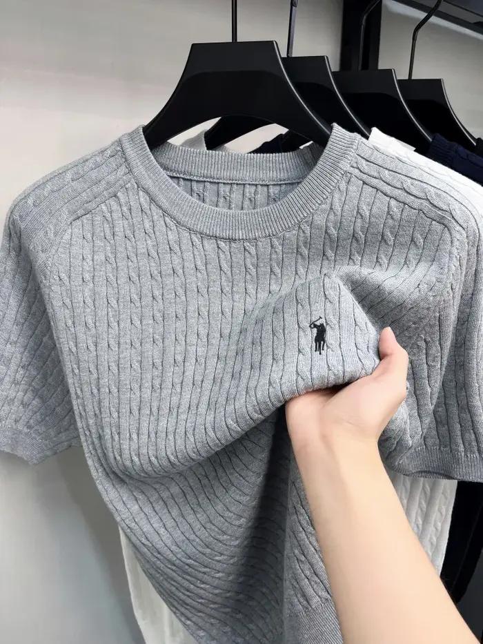 Haute qualité Ice Silk Knit manches courtes hommes tendance été marque de luxe Golf poney broderie C