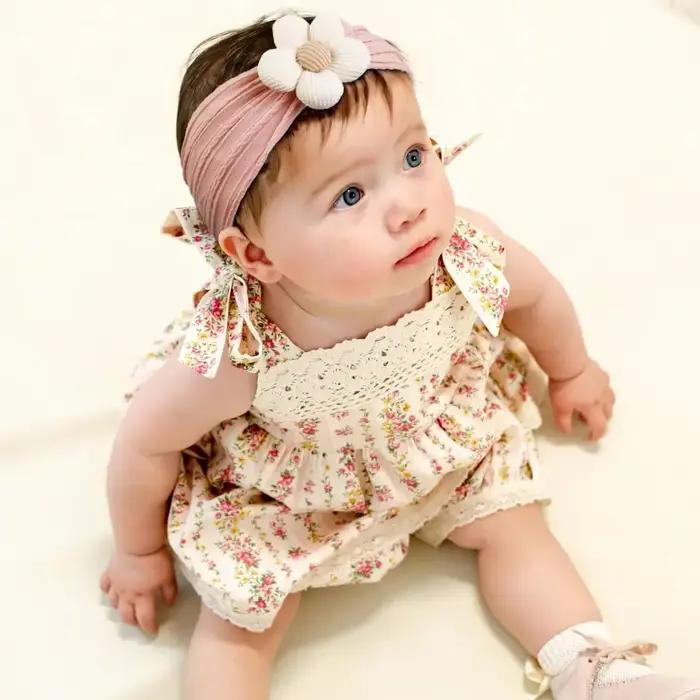Turban Bebe Fille Bandeau Bebe Fille Bandeau élastique en nylon à fleurs pour filles, turban doux po