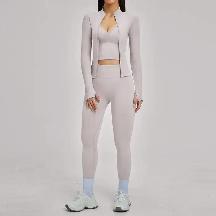 Ensemble de sport 3 pièces sans couture pour femme : survêtement de yoga, tenue de gym, course à pie