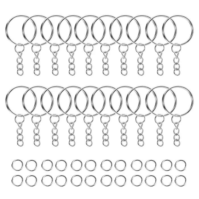 100 pièces 25mm porte-clés avec 100 pièces 8mm anneaux de saut connecteurs pour bricolage porte-clés