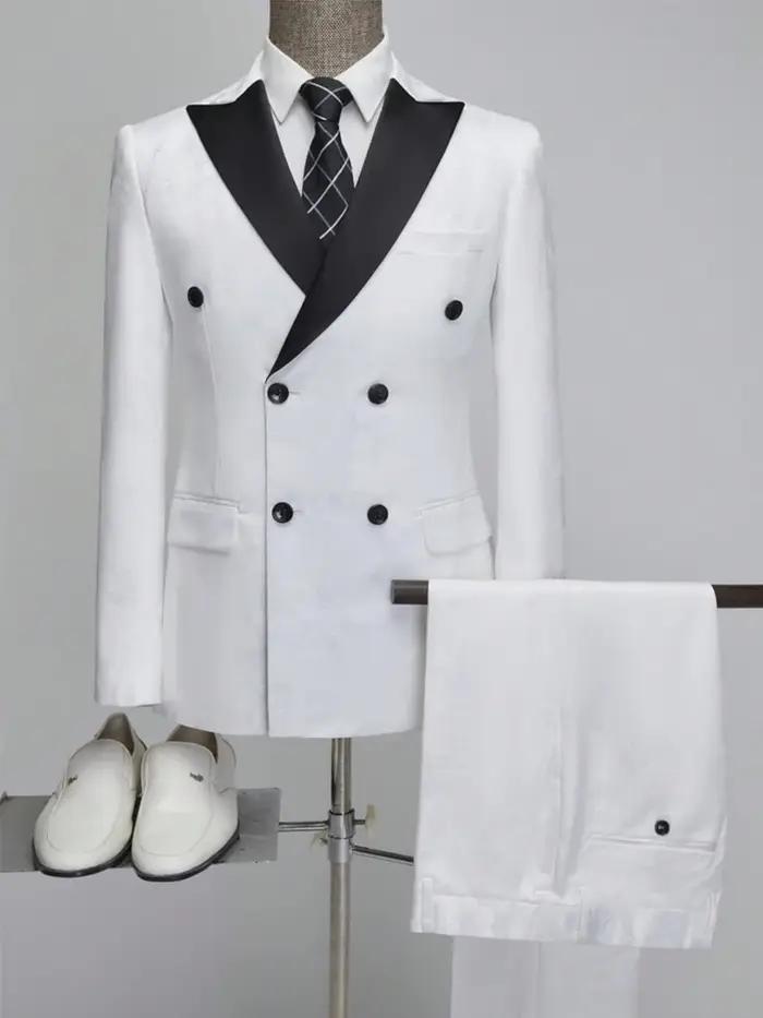 Costume 2 pièces Jacquard pour hommes, coupe cintrée, Double boutonnage, veste et pantalon, ensemble