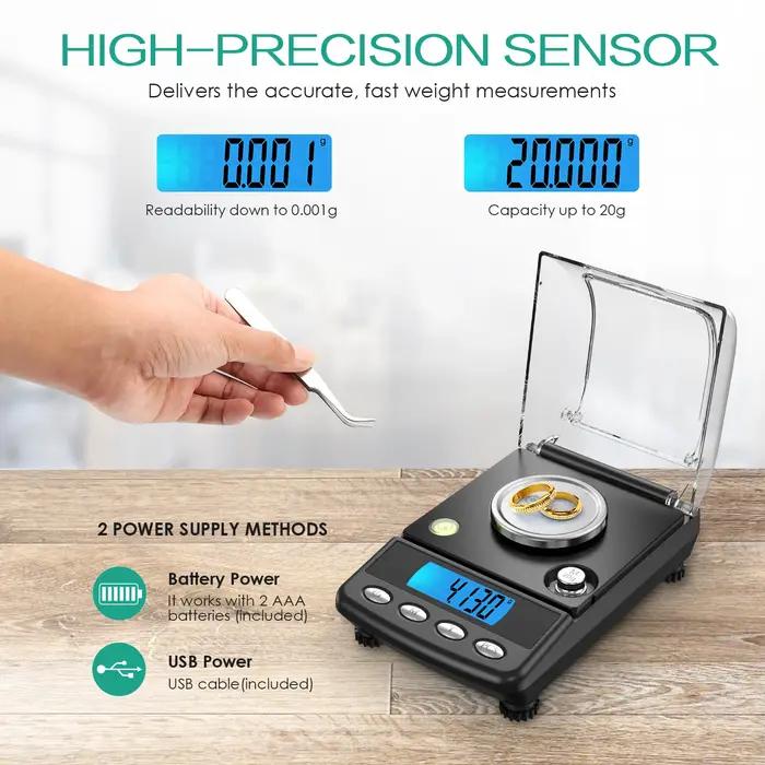 0.001g Balance numérique de précision 20g alimenté par USB Balance électronique LCD Mini Balance de