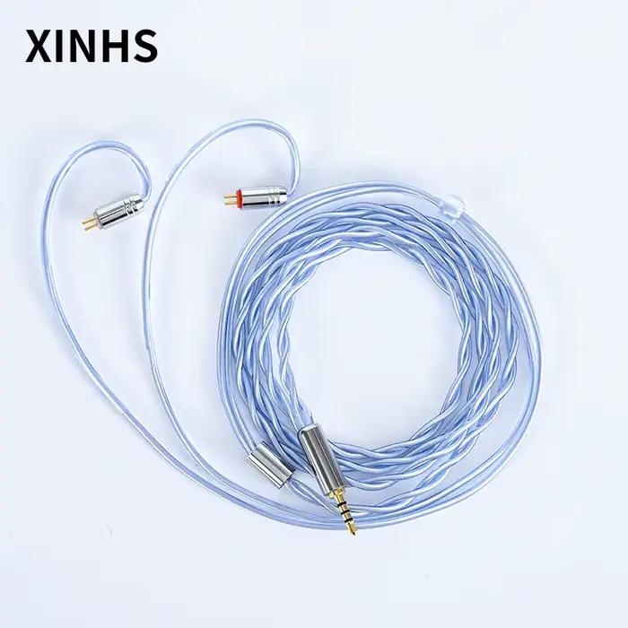 Câble d'écouteurs HIFI plaqué argent en cuivre monocristallin bleu à 2 brins XINHS