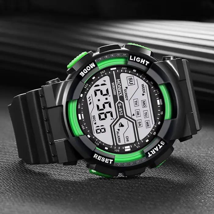 Sport de plein air hommes montre multifonction grand écran LED électronique étanche lumineux militai