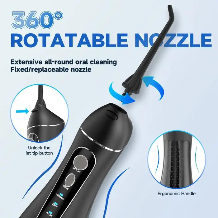Hydropulseur Portable Sans Fil F18, 3 Modes de Nettoyage, Étanche, Rechargeable, 4 Buses pour Nettoy