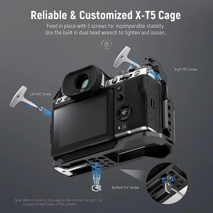 Cage complète pour appareil photo NEEWER compatible avec Fujifilm X-T5, Rig vidéo en aluminium pour