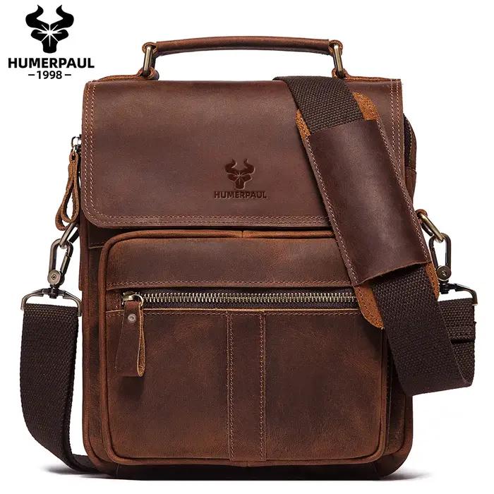 HUMERPAUL sac à bandoulière en cuir véritable pour hommes sacs de messager d'affaires de travail de
