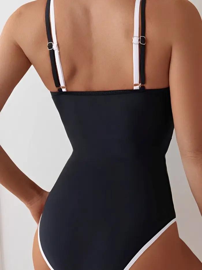 Maillot de bain une pièce sexy à bretelles 2026 noir uni pour femme – Tenue de plage
