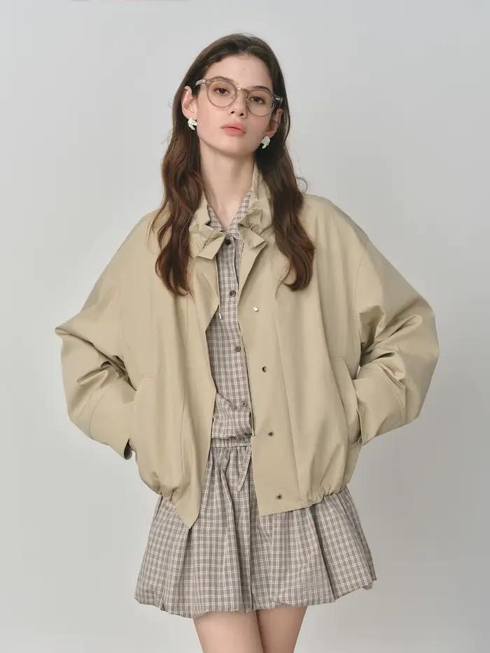 FSLE 2025 Veste utilitaire vintage pour femme - Manteau court d'automne décontracté à manches bouffa