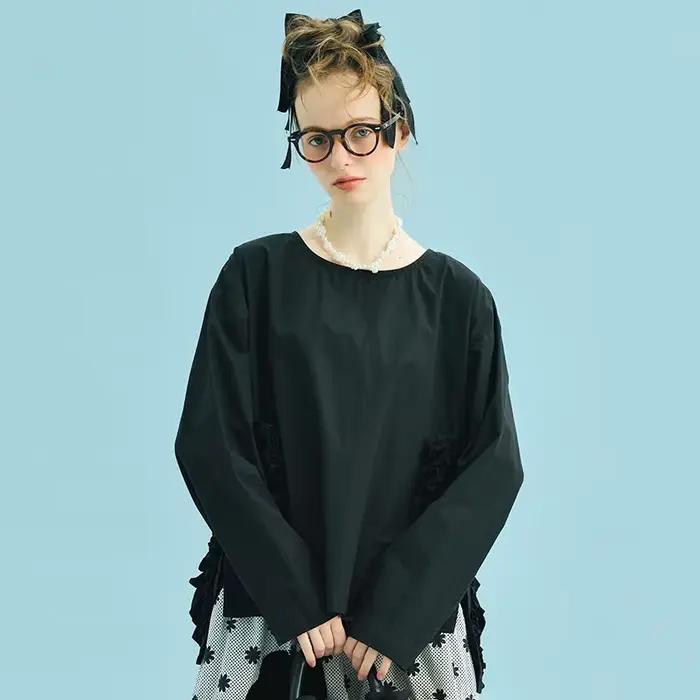 Imakokoni 2025 printemps Original coton lavé dentelle col rond chemise 244929