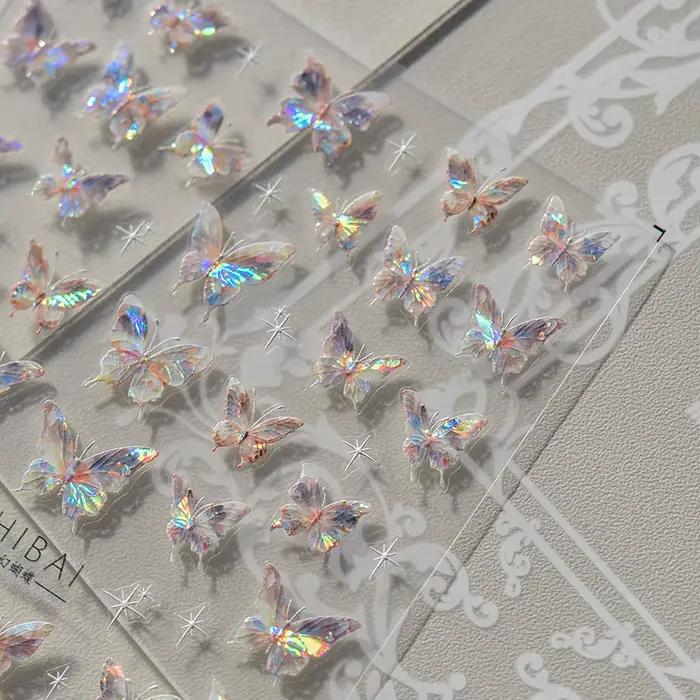 Autocollant de manucure auto-adhésif 5D, gelée brillante, papillon, charmant, dégradé doré, nœud pap