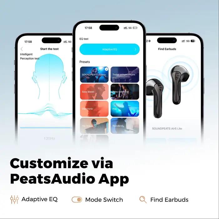 SoundPEATS Air5 Lite Bluetooth V5.4 écouteurs LDAC haute résolution Audio sans fil écouteur, pilote