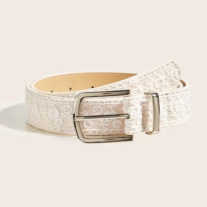 Ceinture élégante à boucle ardillon en dentelle, ceinture en cuir à la mode pour femmes, accessoire