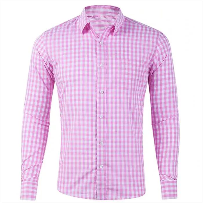Chemise homme chemise boutonnée rouge bleu manches longues plaid/check revers street resort imprimé