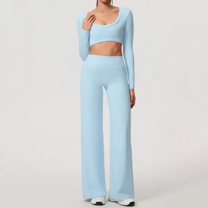 Hearuisavy – ensemble de sport 2 pièces pour femmes, manches longues, dos nu, haut de fitness ajusté