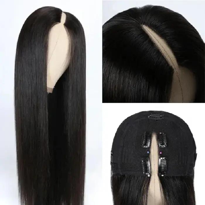 250% densité droite V partie perruque cheveux humains débutant amical 40 pouces sans colle V partie