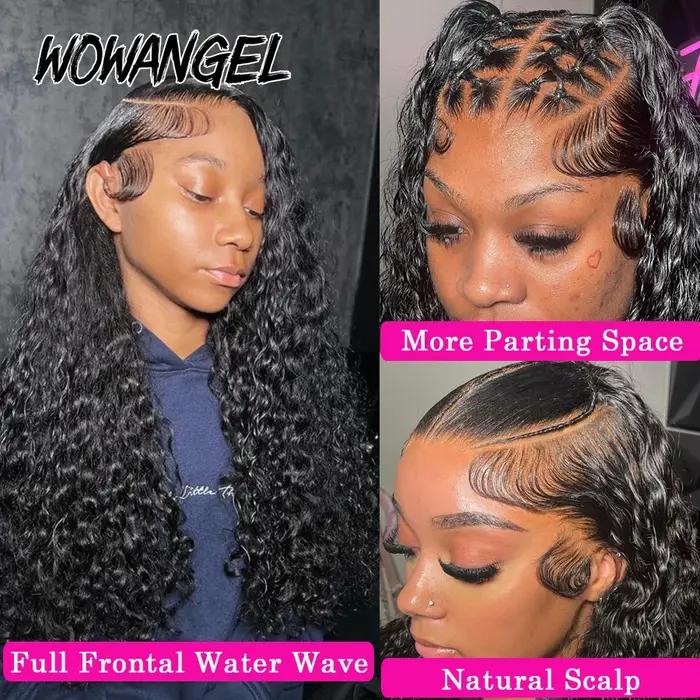 Wow Angel-Perruque de cheveux humains bouclés pré-épilés pour femme, vague d'eau, perruques frontale