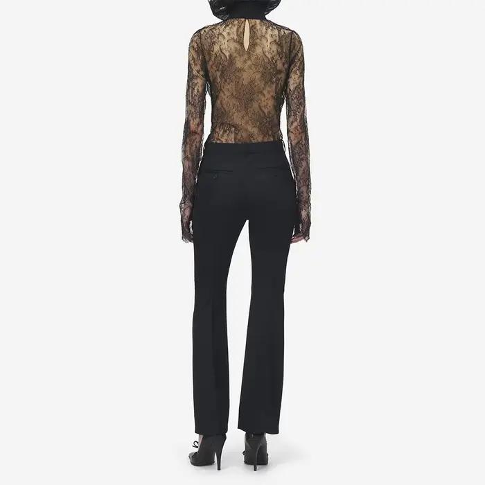 TWOTWINSTYLE Chemise chic en dentelle noire à empiècements pour femme, col rond, manches longues, am