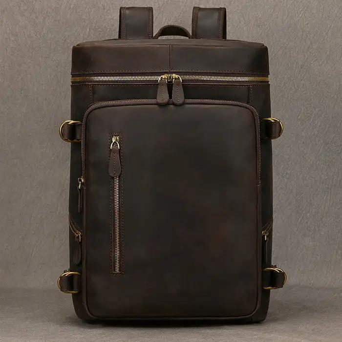 Sac à dos vintage en cuir véritable pour hommes, sac de voyage de grande capacité, sac d'école en cu