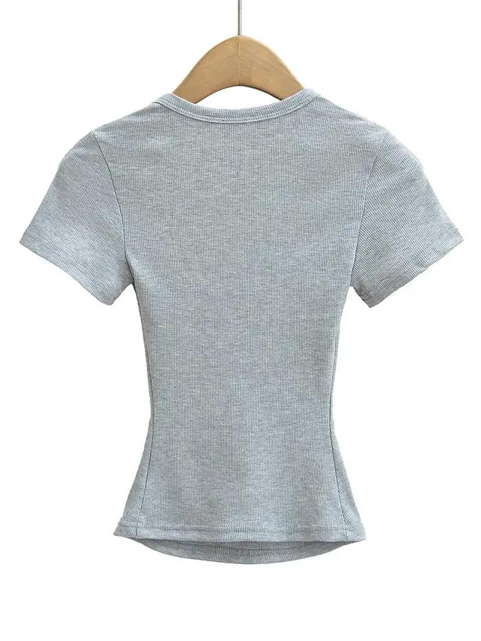 Haut court d'été à col carré pour femmes, haute élasticité, manches courtes, sexy, coupe cintrée, pu