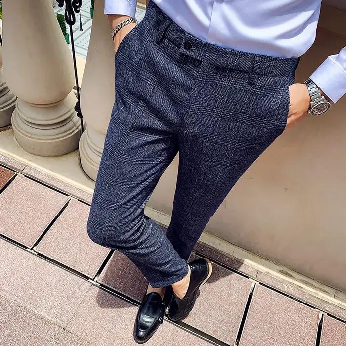 Pantalon de costume à carreaux décontracté pour homme, pantalon de costume ajusté pour homme, pantal