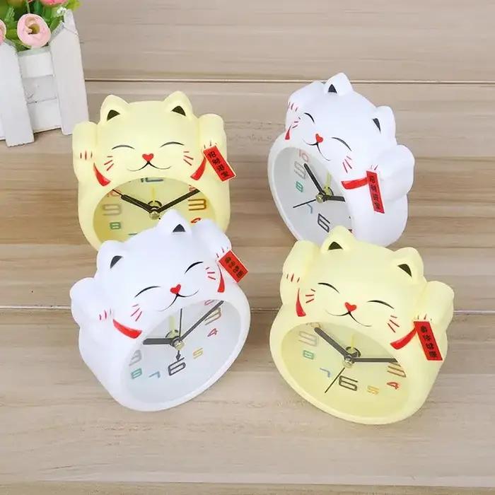 Réveil chat porte-bonheur de dessin animé créatif, Mini décoration de Table pour étudiant, mignon en