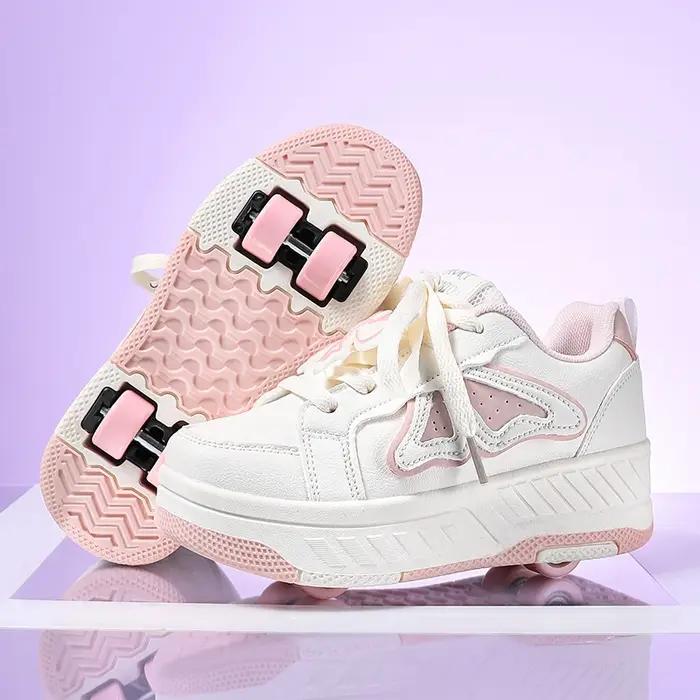 Patins à roulettes pour enfants, nouveaux patins à quatre roues détachables en cuir à lacets, access
