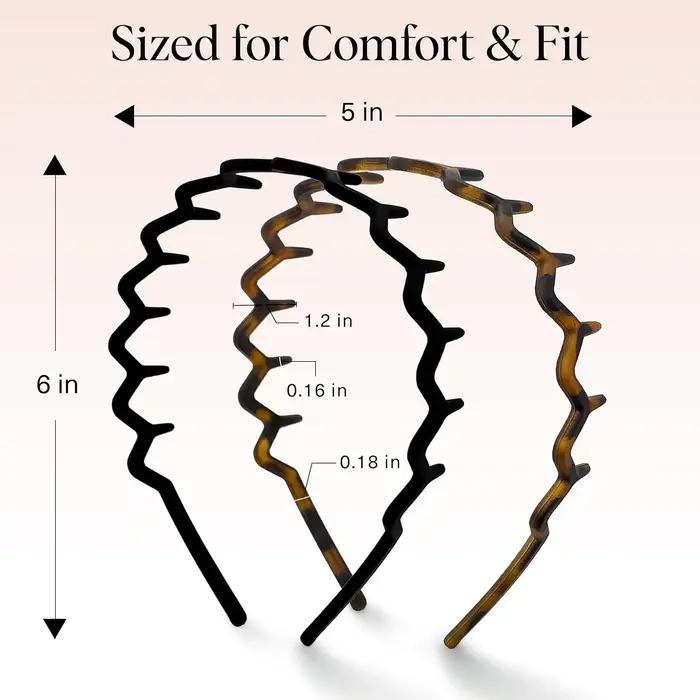 Kitsch Zig Zag Lot de 2 bandeaux antidérapants au design ondulé - Accessoires pour cheveux en plasti